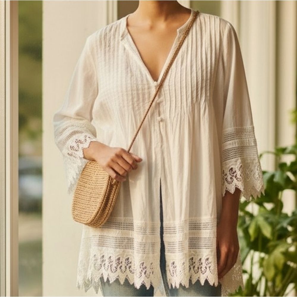 Elegant White Lace Trim Coverup